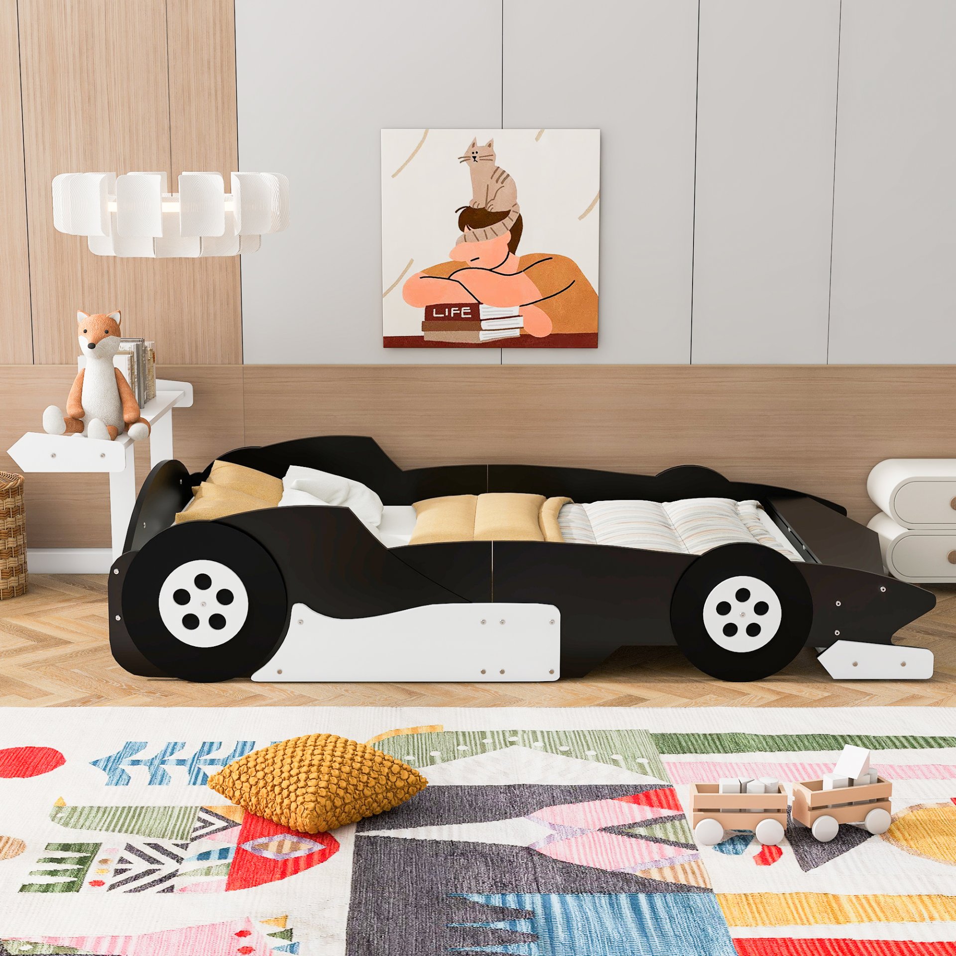 Full Size Race Car Shaped Platform Bed With Wheels - Black - Image 2