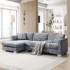 Modern Cloud Sectional Sofa L Shaped Luxury Couch Set With 2 Free Pillows 4 Seat With Oversized Chaise - Gray - Image 15