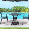 Outsunny - 33" Patio Dining Table Round Cast Aluminium Outdoor Bistro Table With Umbrella Hole - Black - Image 2