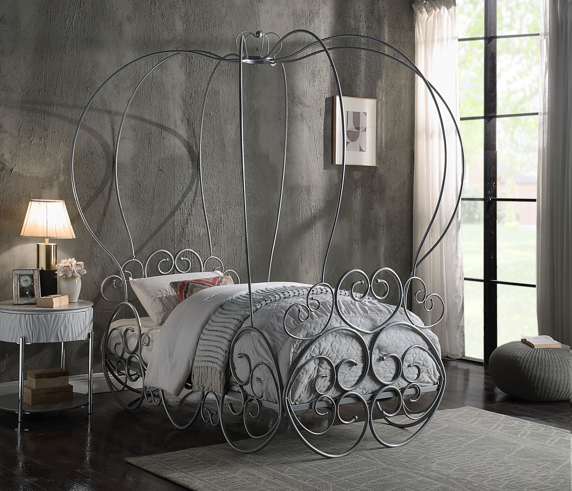 Priya - Twin Bed With Canopy - Silver - Image 3