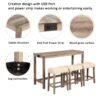 4 Piece Bar Table Set With Power Outlet, Dining Bar Table And Chairs Set, Bar Table Set With 3 Padded Stools For Living Room, Dining Room - Brown - Image 5