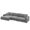 Oversized Corduroy Sectional Sofa, L Shaped Cloud Couch With USB Charging Port, Cup Holder, Deep Seat Sofa Bed With Chaise, Comfy Indoor Furniture - Gray - Image 3