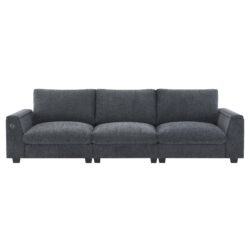Sectional With Bluetooth Speaker Comfy Cloud Couch Set With Drop Down Table Cup Holders, USB Charger Storage Armrest Wide Seat Sofa - Dark Gray