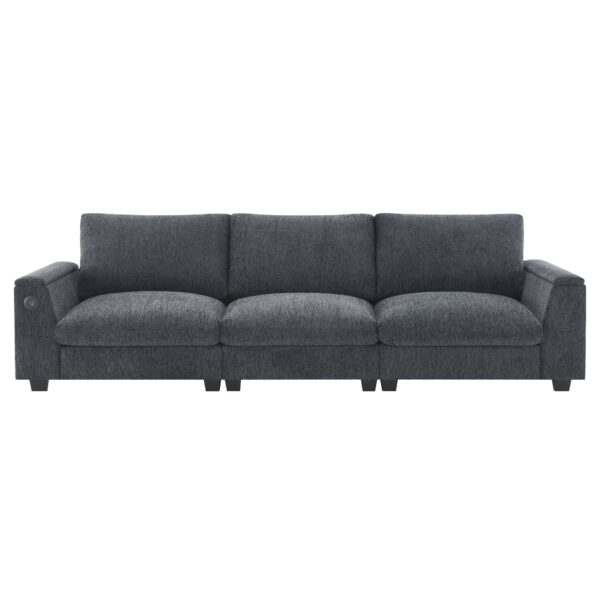 Sectional With Bluetooth Speaker Comfy Cloud Couch Set With Drop Down Table Cup Holders, USB Charger Storage Armrest Wide Seat Sofa - Dark Gray