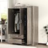 3 Door Wardrobe With 2 Drawers, Grain Effect - Gray - Image 11
