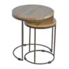 Round Stool Table With Iron Base (Set of 2) - Brown / Black - Image 9