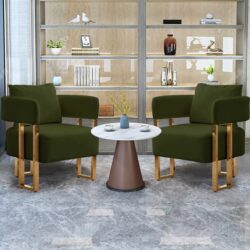 Modern Decorative Chair, Living Room Side Chair With Gold Metal Legs, No Wheels, Suitable For Dressing Area, Reception Room, Office, Teddy Fleece Upholstered Metal Foot Sofa 2 Pieces - Green