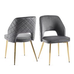 Velvet Dining Chairs With Metal Legs And Hollow Back Upholstered Dining Chairs (Set of 4) - Gray
