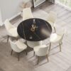 Modern Artificial Stone Round Plywood Base Dining Table, Can Accommodate 6 People, (Not Including Chairs) - Black / Beige - Image 4