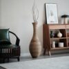 Tall Artificial Rattan Floor Vase In Elegant Statement Piece For Living Room Decor, Entryway, Or Hallway Versatile Home Accent For Dried Or Silk Floral Arrangements - Beige / Gray - Image 2