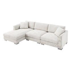 Modern Cloud Sectional Sofa L Shaped Luxury Couch Set With 2 Free Pillows 4 Seat With Oversized Chaise - Minsk Gray
