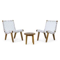 Outdoor And Rope Weave 3 Piece Chat Set - White / Teak