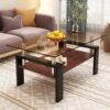 Modern Rectangular Coffee Table With Tempered Brown Glass Top And Layer Table For Living Room - Brown / Black - Image 4