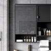 Modern Wall Mounted Bathroom Medicine Cabinet, Bathroom Wall Storage Cabinet With Mirror, Over The Toilet Space Saver Cabinet With Towels Bar - Black - Image 24