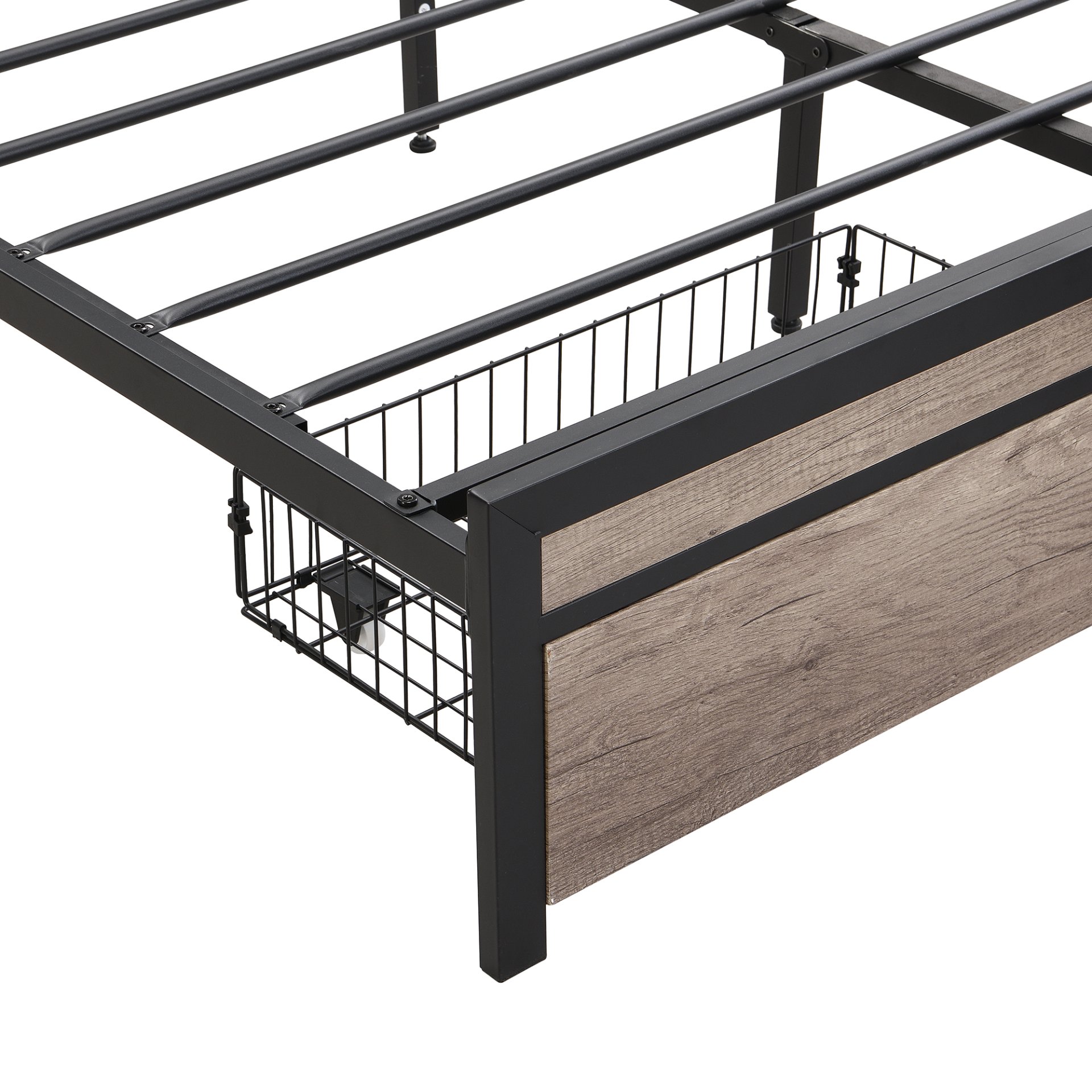 Modern Full Size Metal Platform Bed Frame With Upholstery Storage Headboard USB Liner & Footboard Drawers & - Black / Gray - Image 11