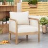 Outdoor Acacia Wood Patio Club Chair, Textilene Patio Furniture, Waterproof Thick Cushion Deep Seating For Porch, Garden, Backyard, Balcony, Weight Capacity 400Lbs, Light Teak - Beige - Image 2