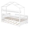 Twin Size House Bed With Trundle, Kids Bed With Shelf - White - Image 7