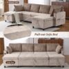 Sectional Sofa Pull Out Sofa Bed Versatile Sofa Sleeper With Large Storage Space, Two USB Ports And Two Cup Holders For Living Room - Brown - Image 5