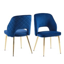 Velvet Dining Chairs With Metal Legs And Hollow Back Upholstered Dining Chairs (Set of 4) - Blue