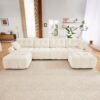 Exquisite 4 Seater Sofa Set With 2 Ottomans Frame, High Resilience Cushions - Premium White - Image 15