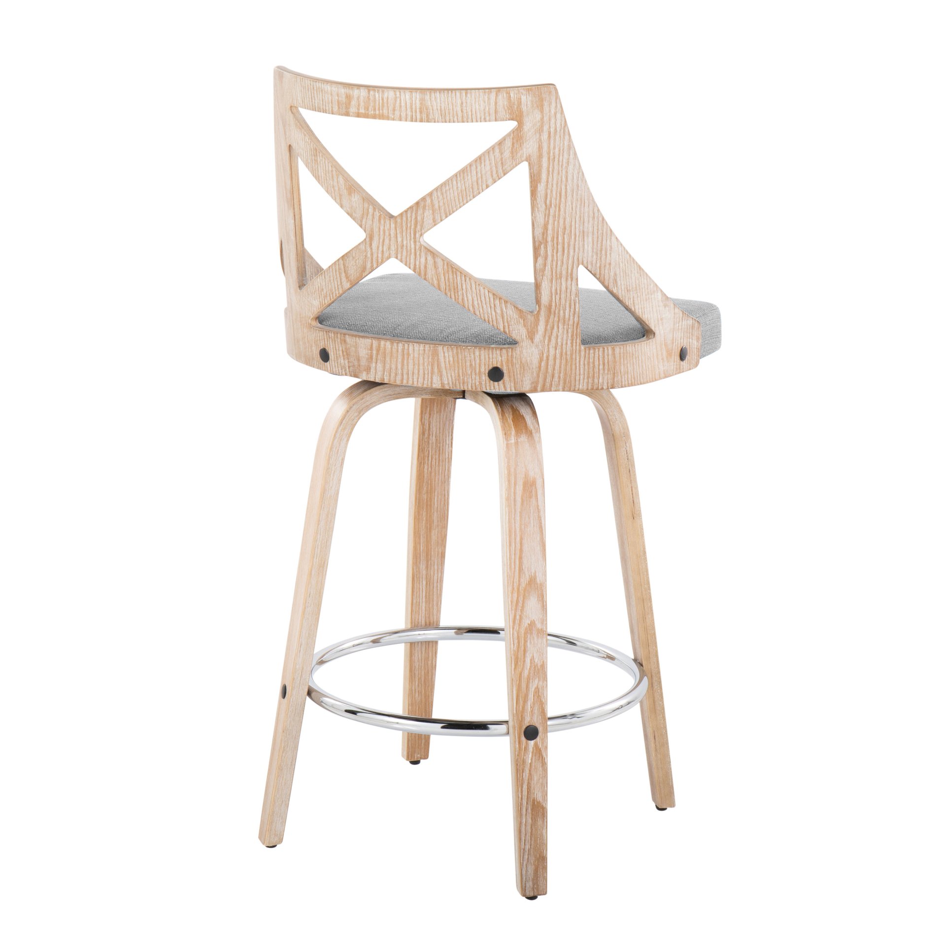 Charlotte - Farmhouse Fixed Height Counter Stool With Swivel With Round Footrest (Set of 2) - White Washed / Light Gray - Image 4