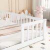 Double Twin Floor Bed With Fence, Guardrails, Without Door - White - Image 6