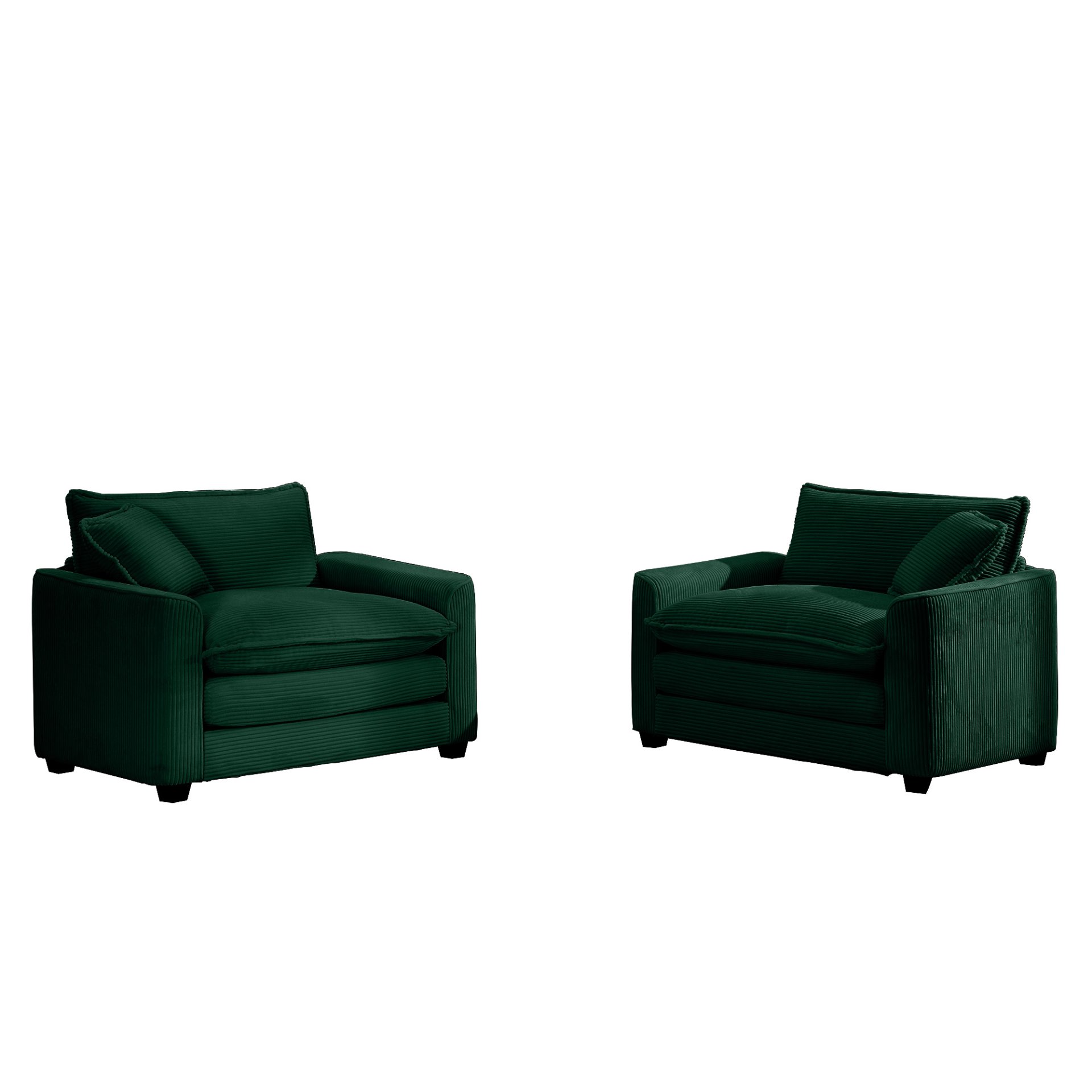 Luxurious Deep Seated Sofa Set With 2 Single Chairs Corduroy Fabric For Bedroom And Office - Green - Image 15