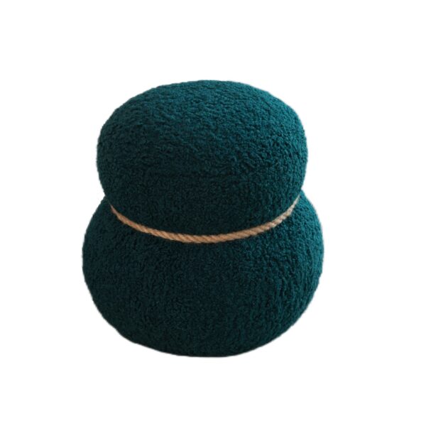 Snowman Stool With Lamb Wool Cushion And Solid Wood Frame - Dark Green