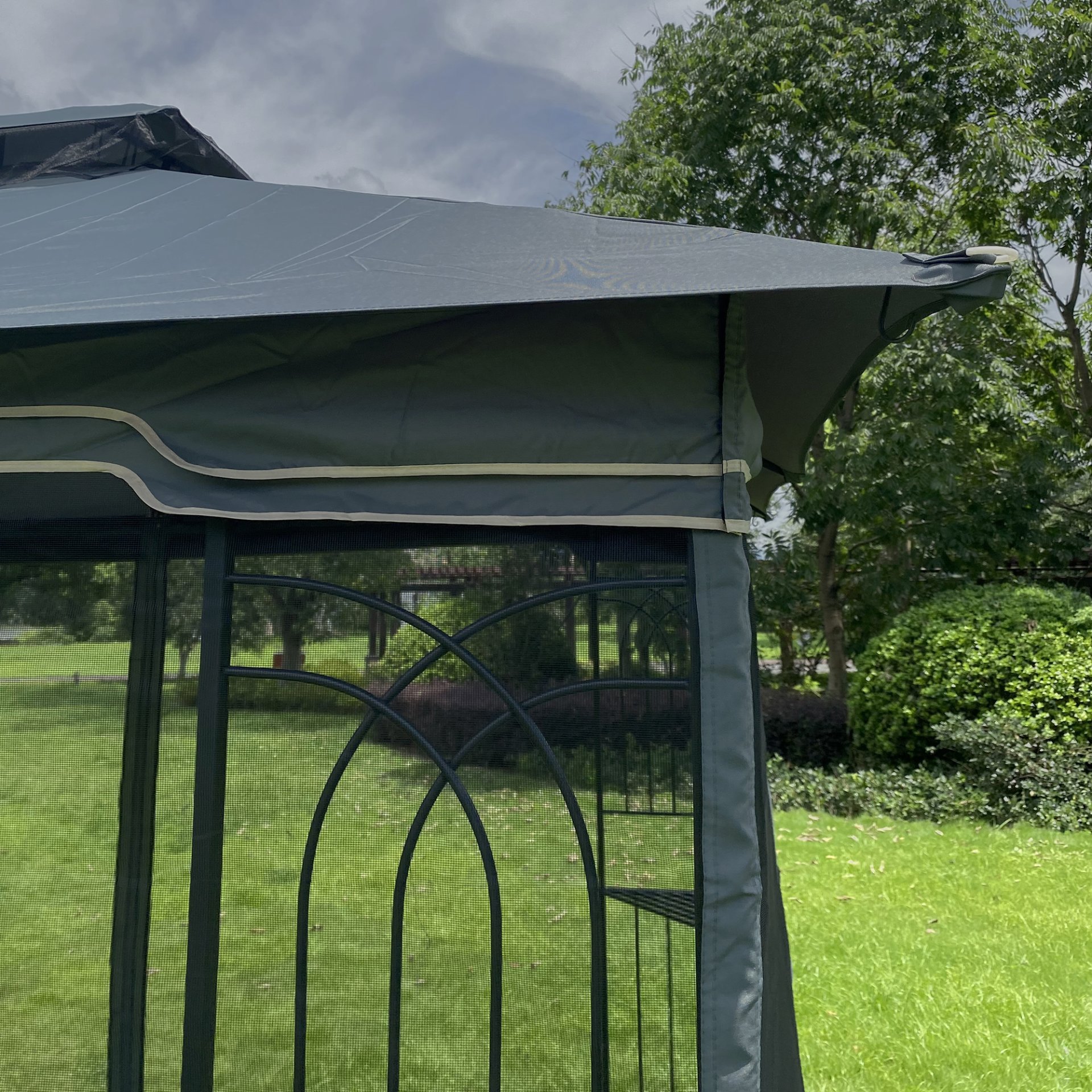 13 0 Outdoor Patio Gazebo Canopy Tent With Ventilated Double Roof And Mosquito Net (Detachable Mesh Screen On All Sides) Suitable For Lawn Garden Backyard And Deck Top - Gray - Image 6