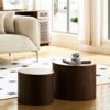 Handcrafted Nested Table Set 2 Pieces, Round Coffee Table - Walnut Color - Image 10