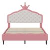Full Size Lovely Crown Fantasy Leather Princess Bed With Tufted Headboard - Pink / Cream - Image 4