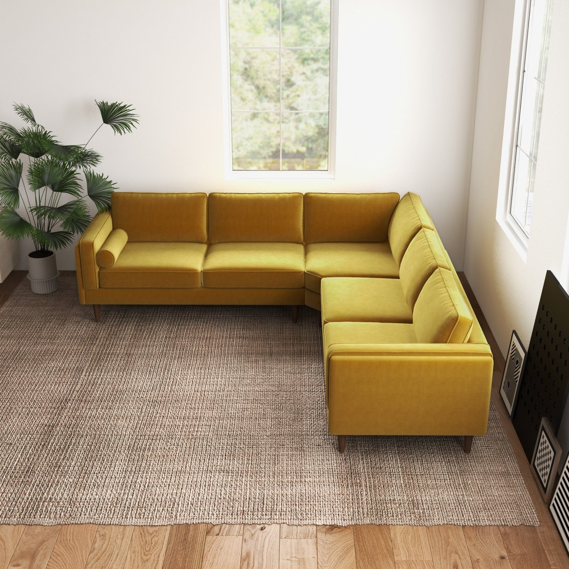 Amber - Velvet Corner Sectional Sofa - Yellow - Image 11