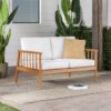 Contemporary Cushioned Eucalyptus Wood Patio Loveseat - Brown - Image 4