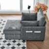 Comfy Corduroy Oversized Chaise Lounge Chair With Ottoman And Storage - Gray - Image 6