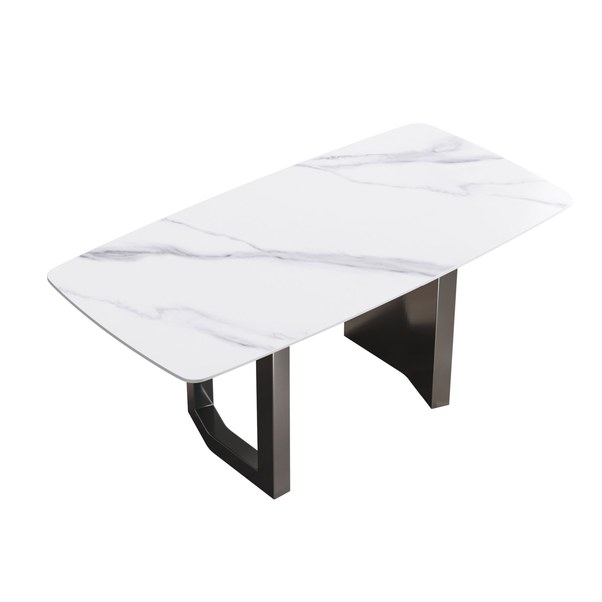 70.87" Modern Artificial Stone White Curved Black Metal Leg Dining Table - White / Black - Image 5