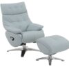 Janella - Top Grain Leather Accent Chair With Swivel & Ottoman - Baby Blue - Image 2