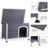 Medium Wooden Outdoor Dog House, Waterproof Roof, Elevated Floor - Gray - Image 4