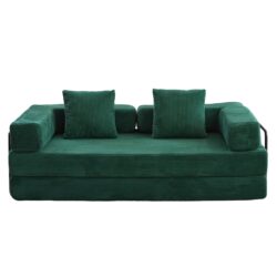 Floor Couch, Compression Sofa, Convertible Floor Sofa Bed With Pillow Back Support Armrest - Dark Green