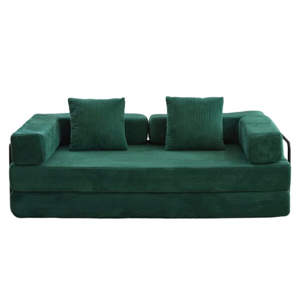 Floor Couch, Compression Sofa, Convertible Floor Sofa Bed With Pillow Back Support Armrest - Dark Green