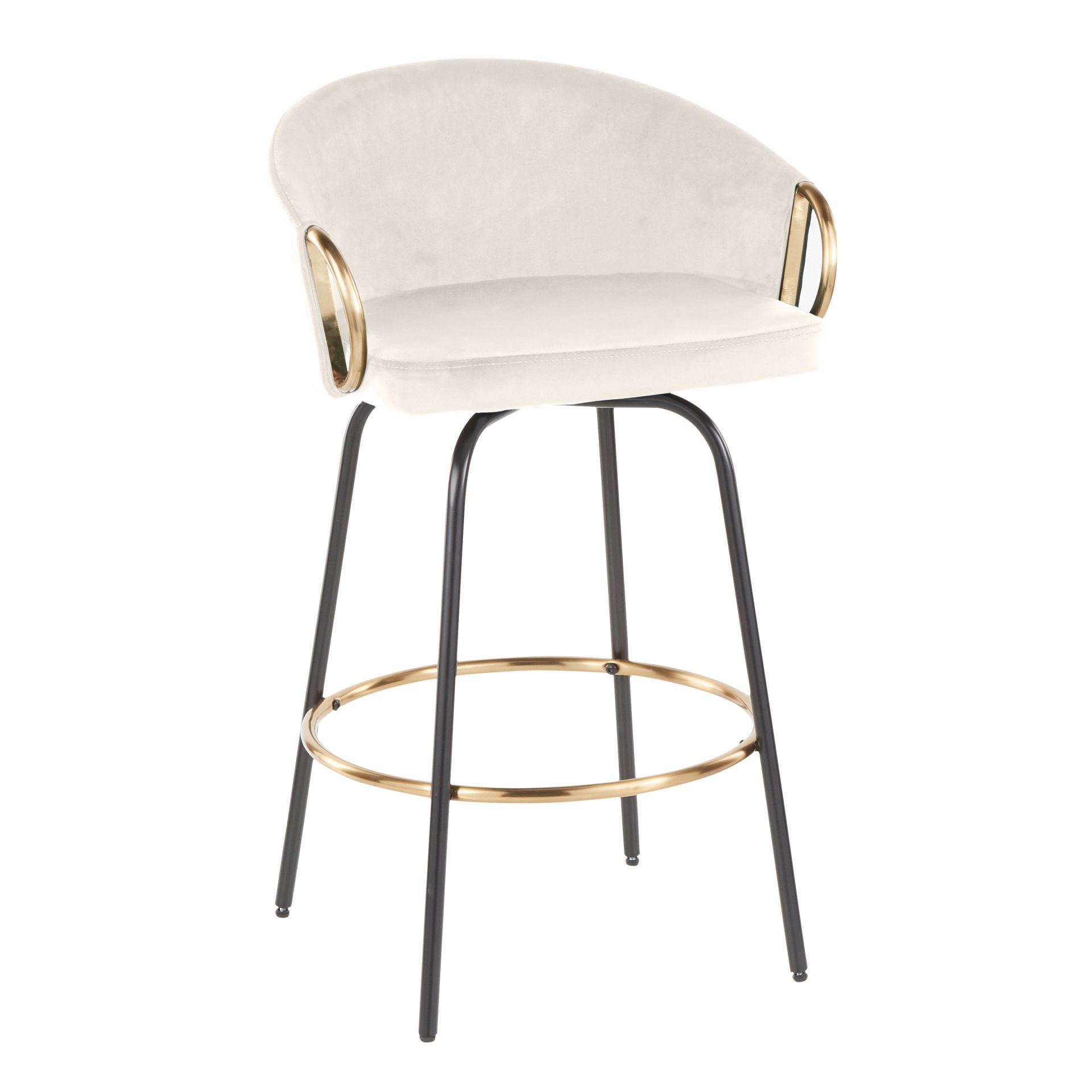 Claire - Contemporary / Glam Fixed Height Counter Stool With Swivel With Accents (Set of 2) - Cream - Image 2