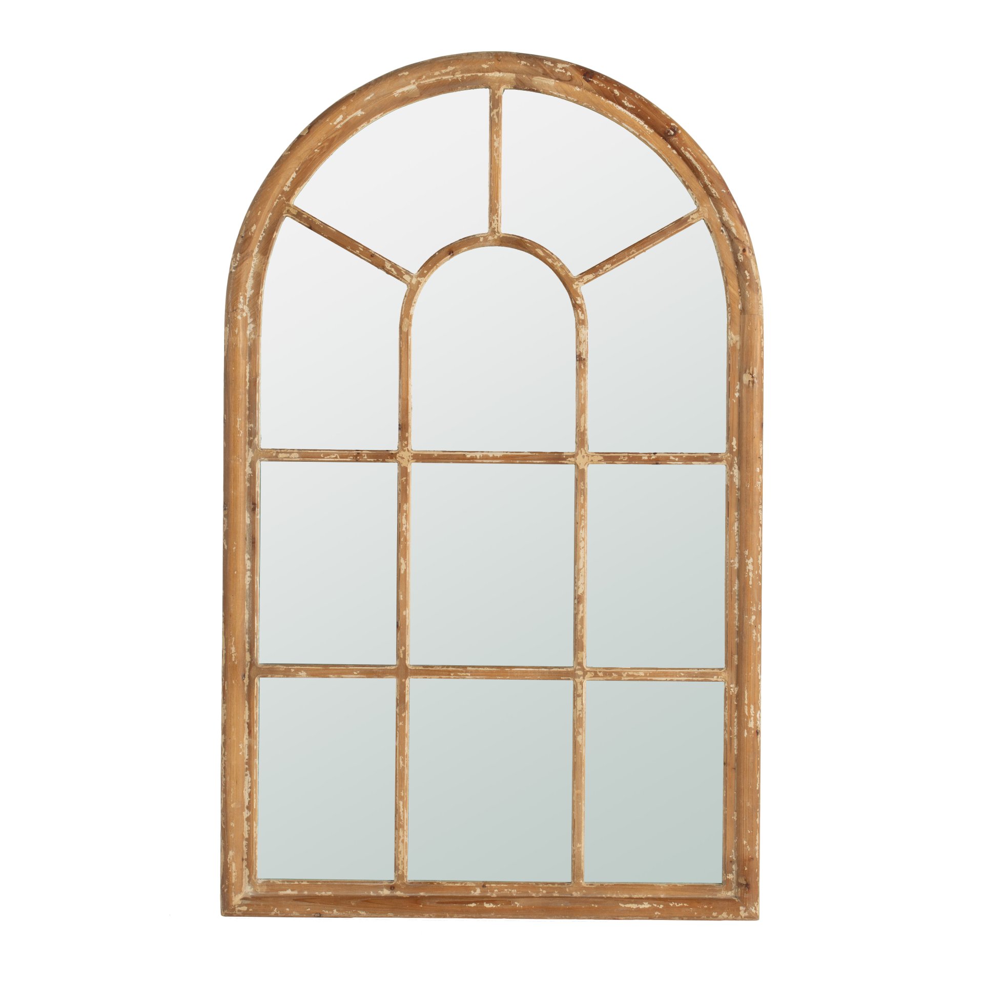 Large Arched Accent Mirror With Frame With Decorative Window Look Classic Architecture Style Solid Fir Wood Interior Decor - Brown - Image 2