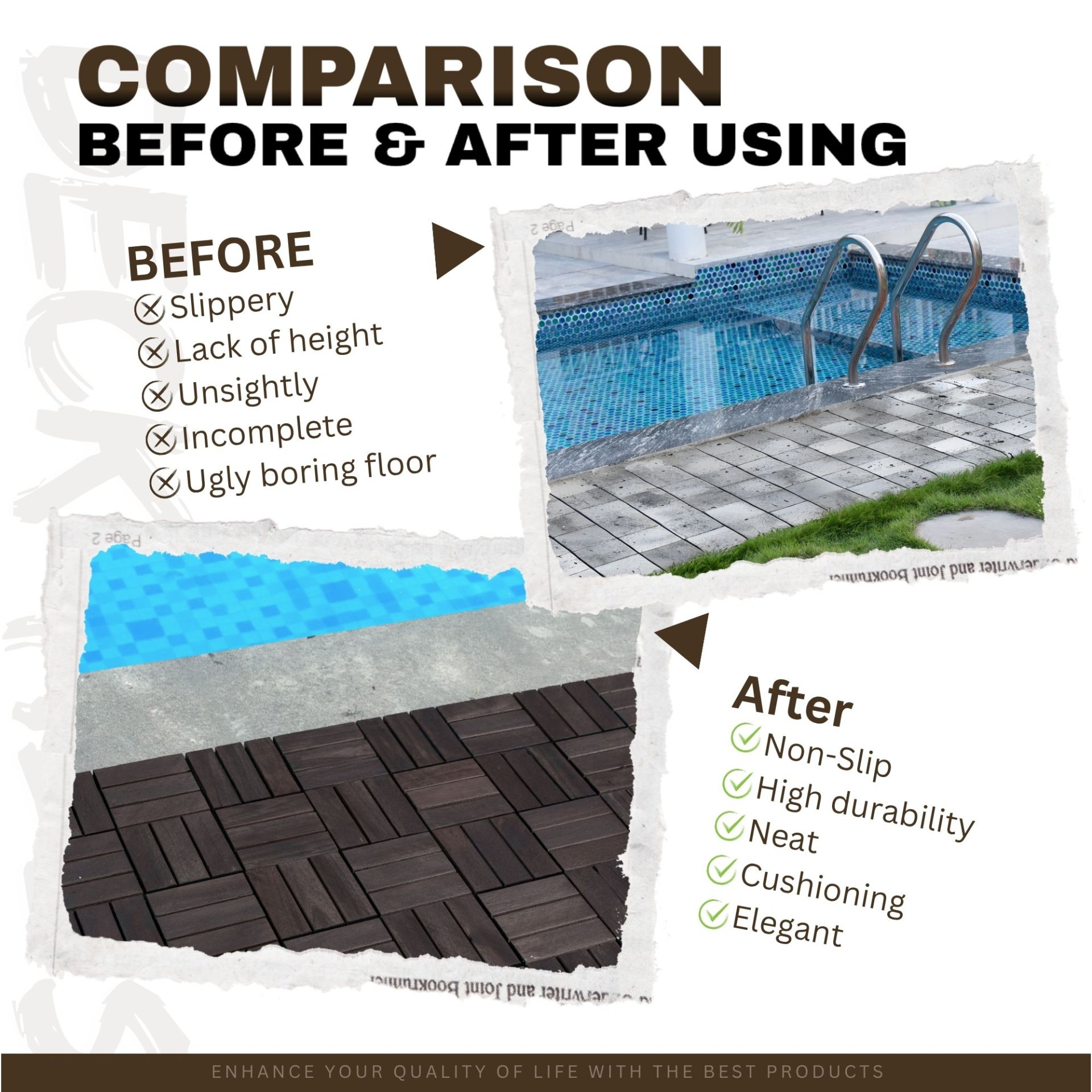 Acacia Wood Interlocking Deck Tiles Checker Pattern Outdoor Flooring - Dark Brown - Image 5