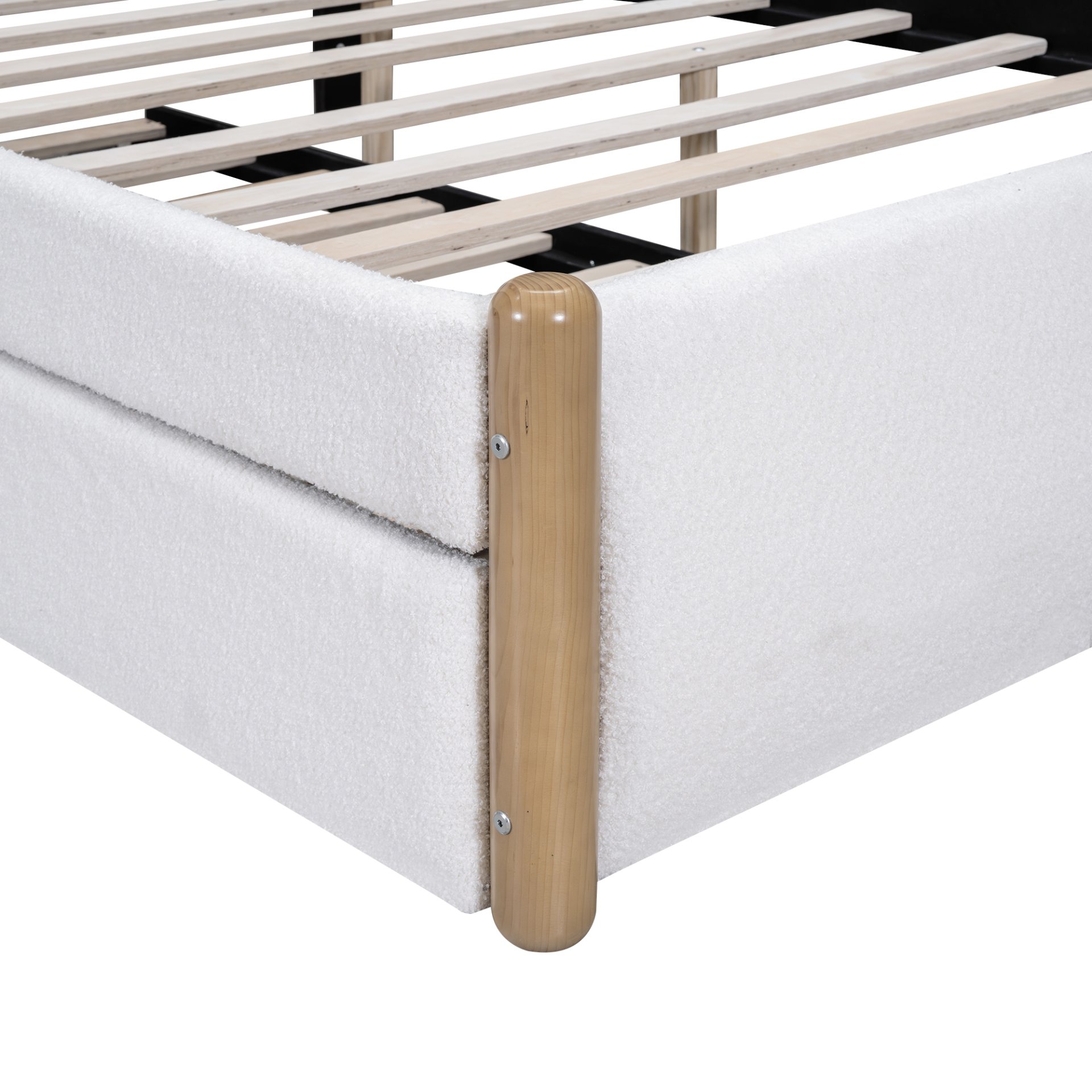 Full Size Upholstered Platform Bed With Wood Supporting Feet And Twin Size Trundle - White - Image 9