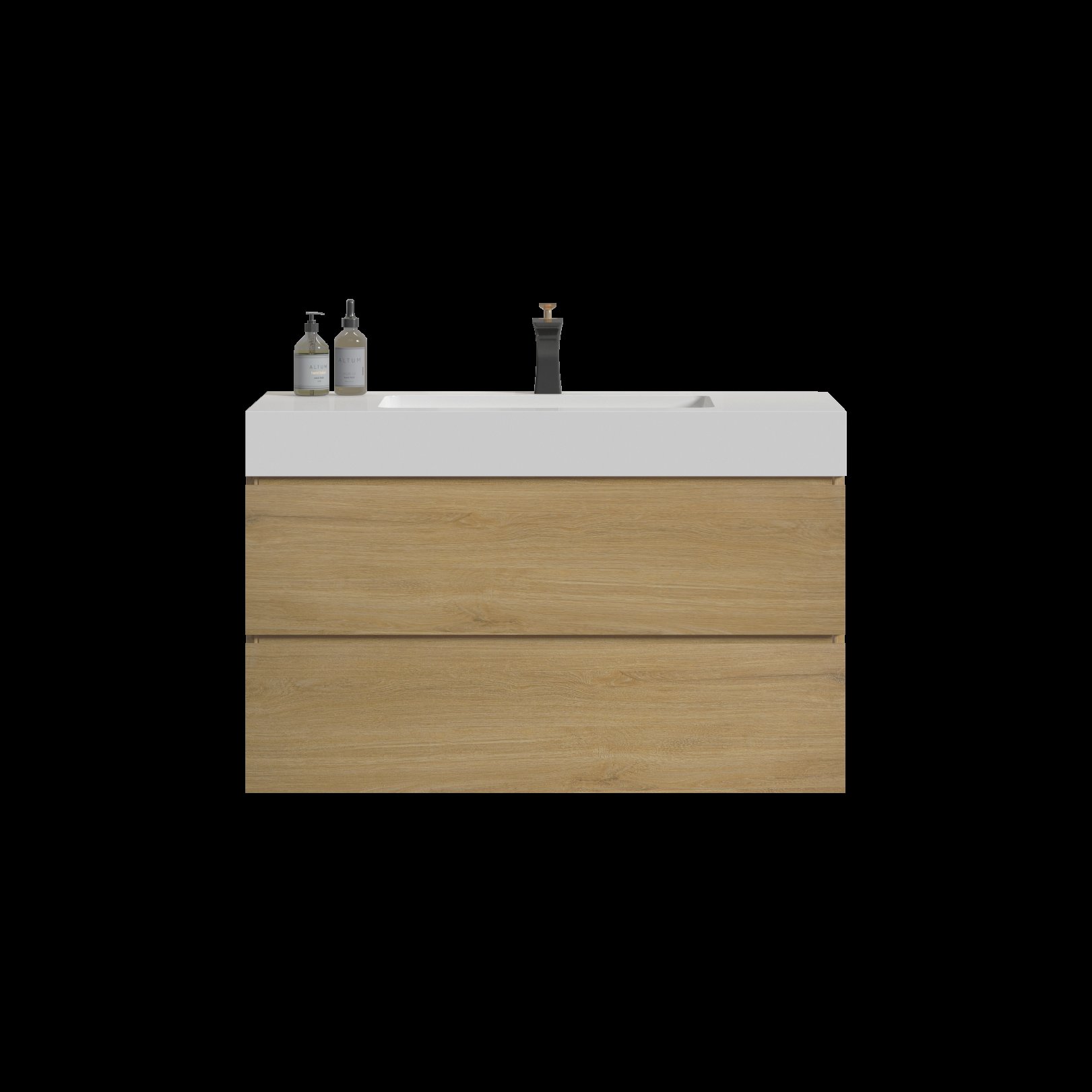 Alice - U042-Alice36-106 Bathroom Vanity With Black Sink, Large Storage Wall Mounted Floating Bathroom Vanity For Modern Bathroom, One-Piece Black Sink Basin Without Drain - Oak / White - Image 4