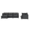 3 Piece Living Room Set Modular L Shaped Sectional Couch Upholstered, 3 Seater Sofa & Armchair & Movable Ottoman 5 Seat - Gray - Image 3