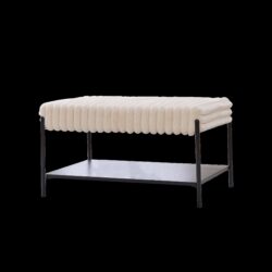 Upholstered Ottoman Coffee Table Foot Rest With Metal Legs And Open Storage - Beige