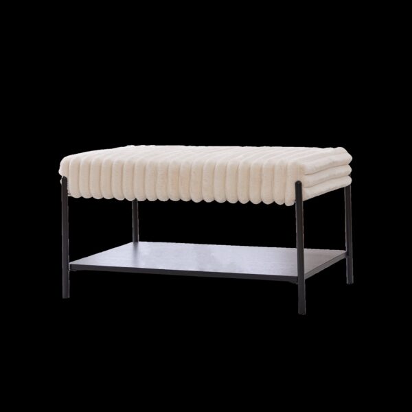 Upholstered Ottoman Coffee Table Foot Rest With Metal Legs And Open Storage - Beige