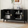 4 Door Sideboard Storage Cabinet For Living Room And Dining Room, 2 Large Cabinets With Gold Handles And Adjustable Shelf - Black - Image 2
