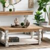 Rectangle Coffee Wooden Coffee Table, French Country Coffee Table - Brown / Antique White - Image 4