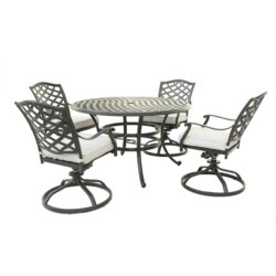 Aluminum 5 Piece Round Dining Set With 4 Swivel Rockers - Cast Silver